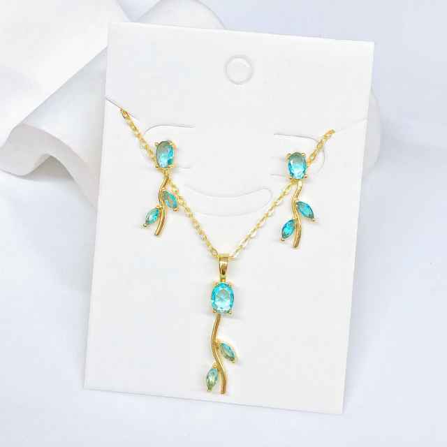 Hot sale colorful diamond tulip flower copper necklace set