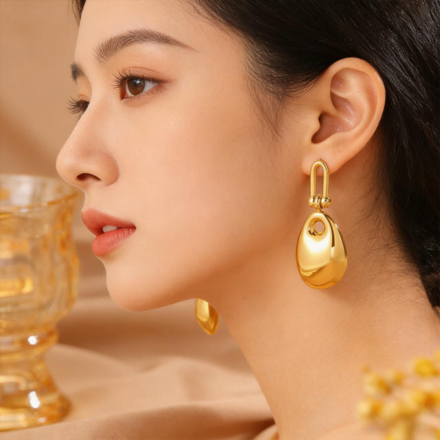 U shape smooth bag design stainless steel earrings