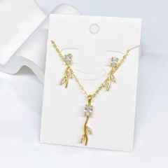 Hot sale colorful diamond tulip flower copper necklace set