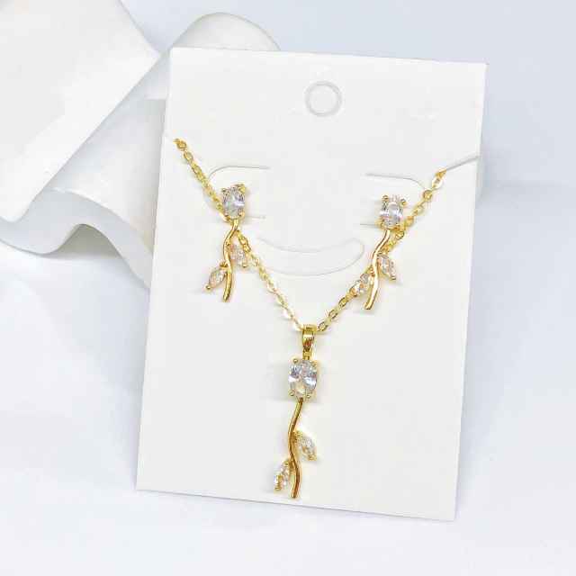 Hot sale colorful diamond tulip flower copper necklace set