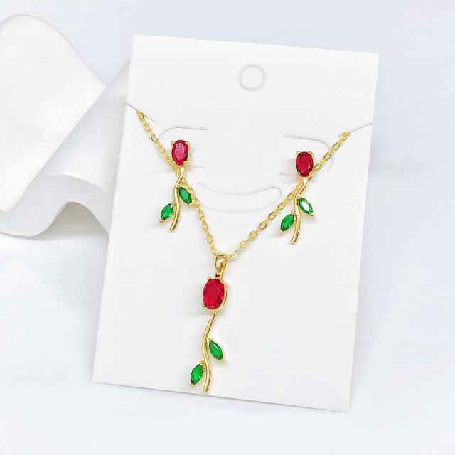 Hot sale colorful diamond tulip flower copper necklace set