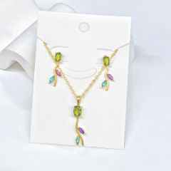 Hot sale colorful diamond tulip flower copper necklace set