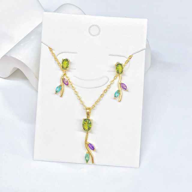 Hot sale colorful diamond tulip flower copper necklace set