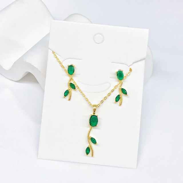 Hot sale colorful diamond tulip flower copper necklace set