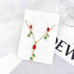 Hot sale colorful diamond tulip flower copper necklace set