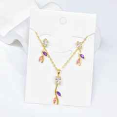 Hot sale colorful diamond tulip flower copper necklace set