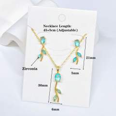 Hot sale colorful diamond tulip flower copper necklace set