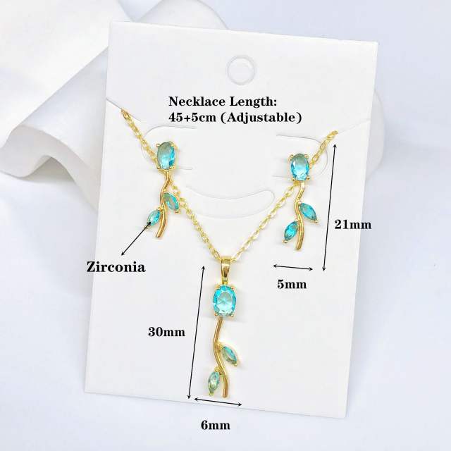 Hot sale colorful diamond tulip flower copper necklace set