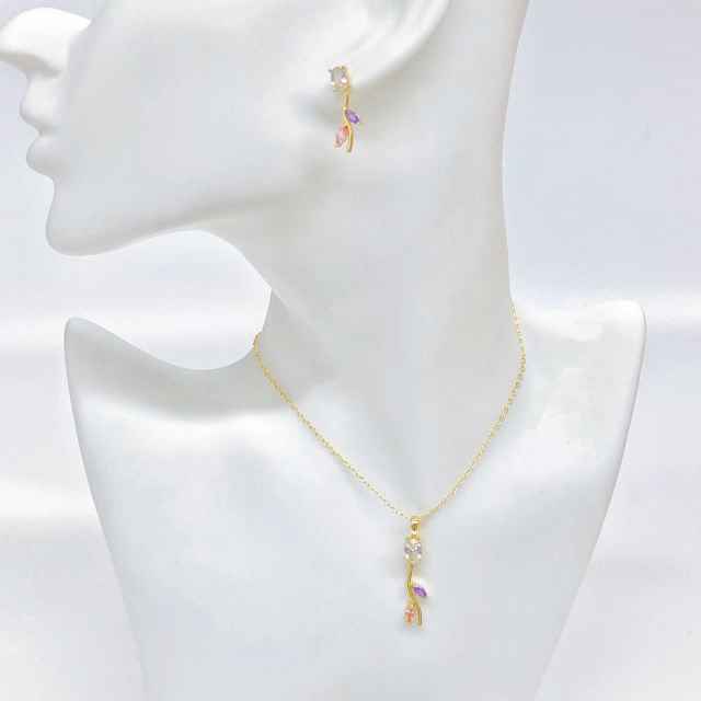 Hot sale colorful diamond tulip flower copper necklace set