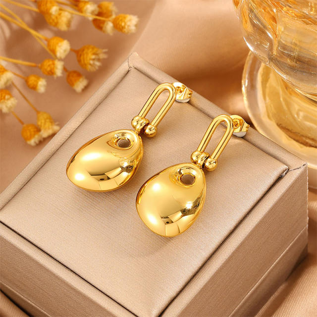 U shape smooth bag design stainless steel earrings