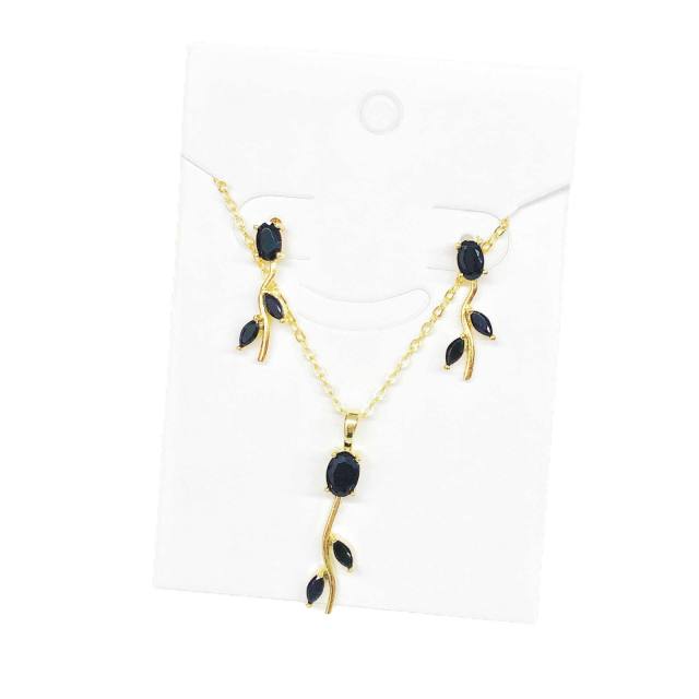 Hot sale colorful diamond tulip flower copper necklace set