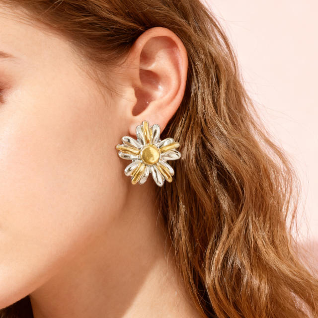 Popular mix color sunflower stainless steel earrings