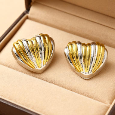 Classic stripe pattern heart mix color stainless steel earrings