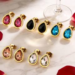 18KG drop shape crystal stainless steel earrings studs