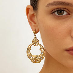 18KG Hollow out circle stainless steel earrings