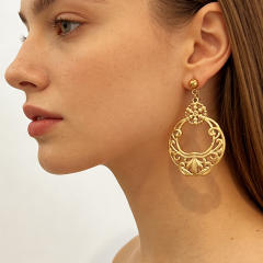 18KG Hollow out circle stainless steel earrings