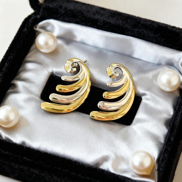 Mix color wave shape stainless steel earrings