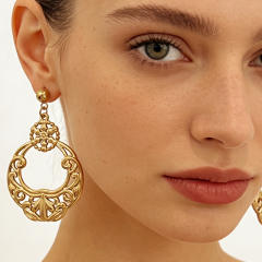 18KG Hollow out circle stainless steel earrings