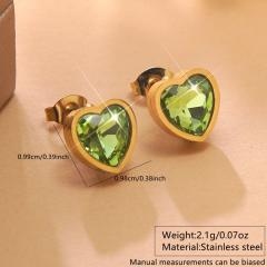 Colorful cubic zircon heart stainless steel earrings studs