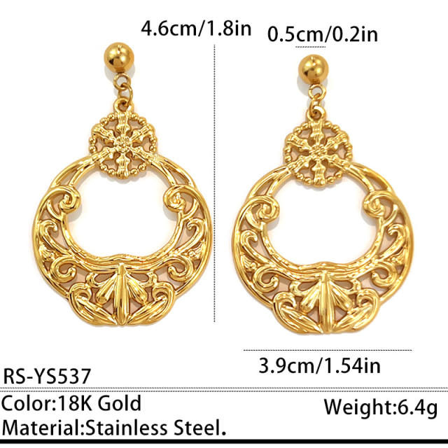 18KG Hollow out circle stainless steel earrings