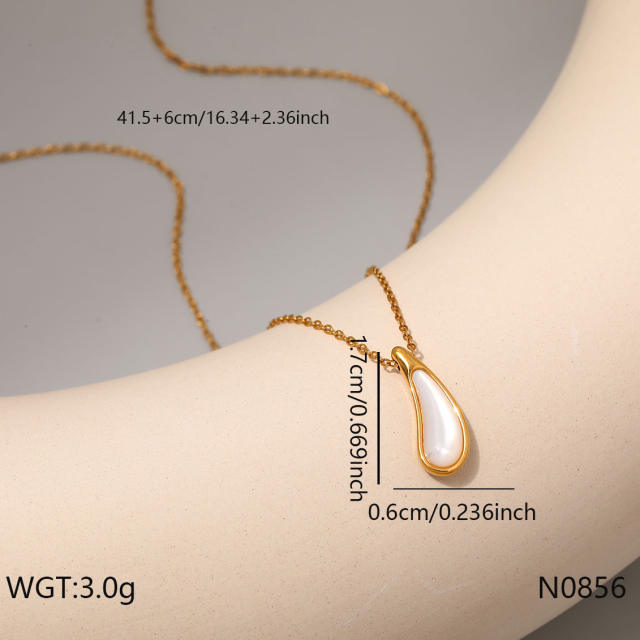 Dainty white shell inlaid pendant necklace stainless steel necklace