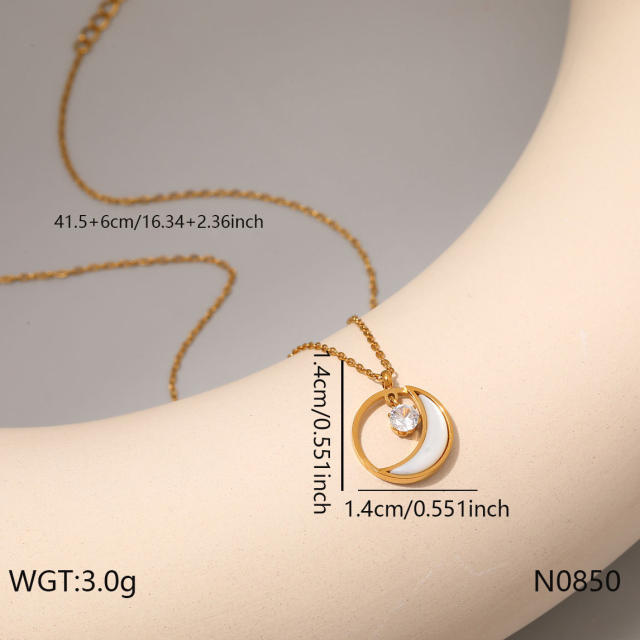 Dainty white shell inlaid pendant necklace stainless steel necklace