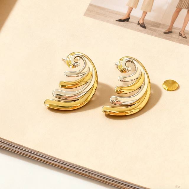 Mix color wave shape stainless steel earrings