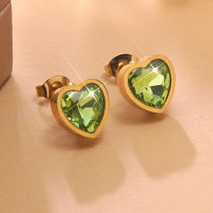 Colorful cubic zircon heart stainless steel earrings studs