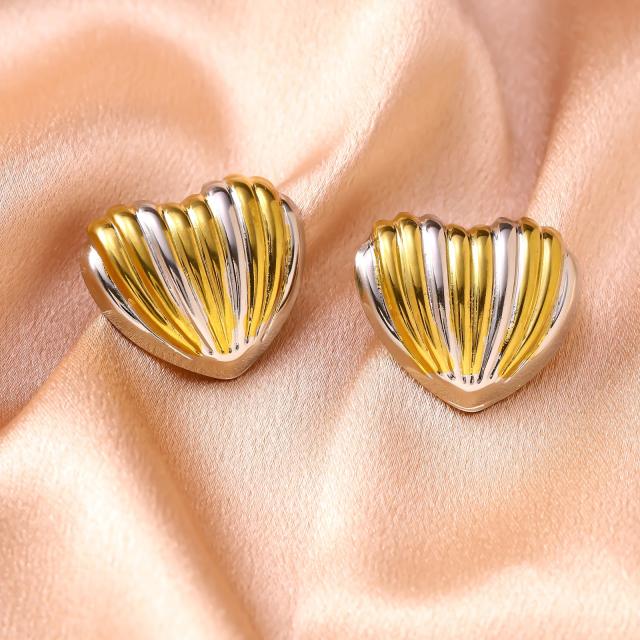 Classic stripe pattern heart mix color stainless steel earrings