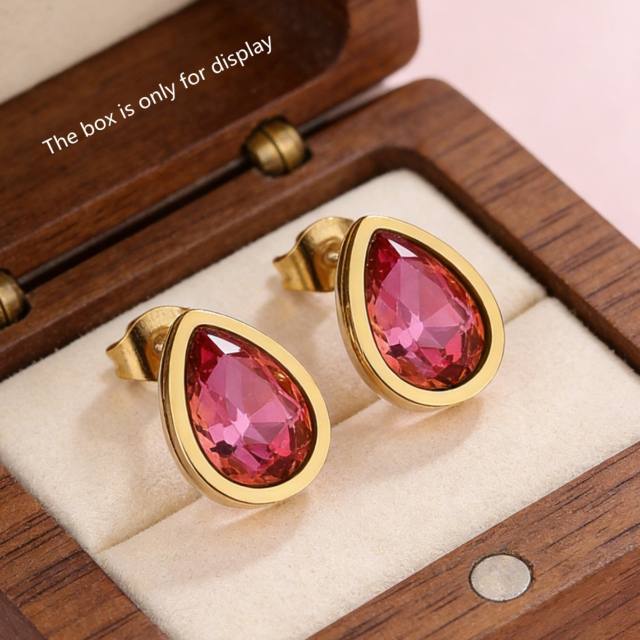 18KG drop shape crystal stainless steel earrings studs
