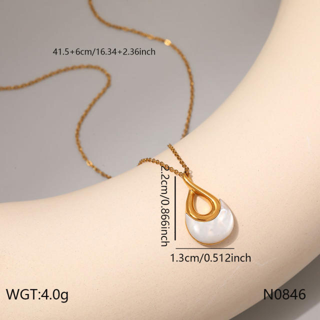 Dainty white shell inlaid pendant necklace stainless steel necklace