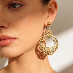 18KG Hollow out circle stainless steel earrings