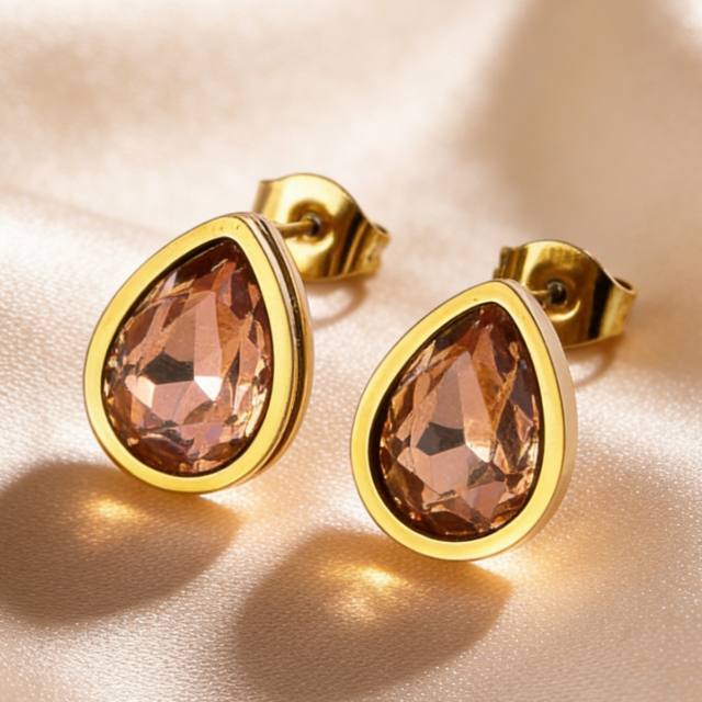 18KG drop shape crystal stainless steel earrings studs