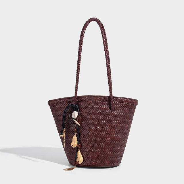 Unique Woven Bag New Summer Trendy French Retro Bucket Tote Shoulder Bag