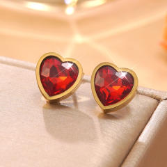 Colorful cubic zircon heart stainless steel earrings studs