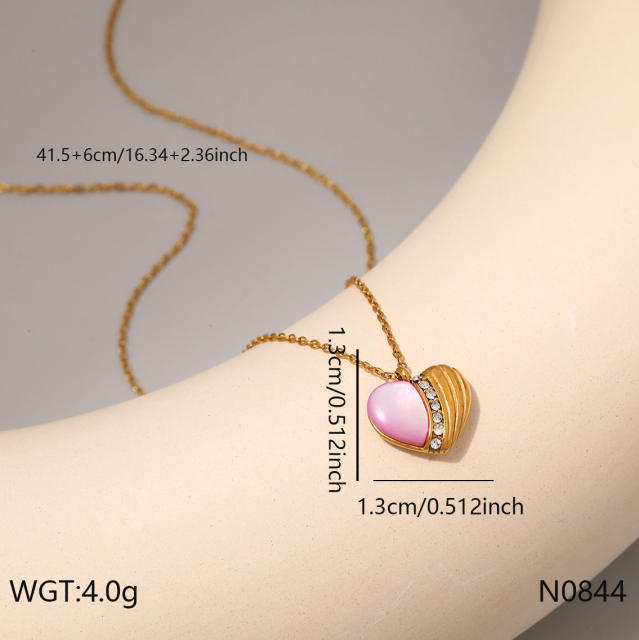 Dainty white shell inlaid pendant necklace stainless steel necklace