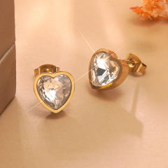 Colorful cubic zircon heart stainless steel earrings studs
