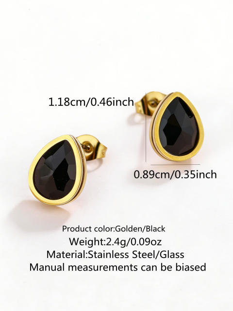 18KG drop shape crystal stainless steel earrings studs