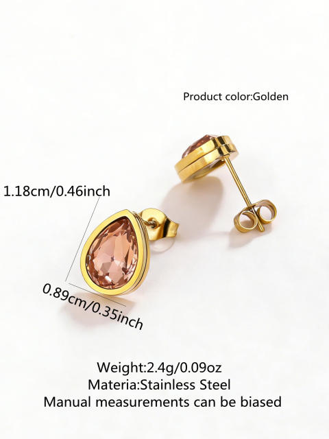 18KG drop shape crystal stainless steel earrings studs