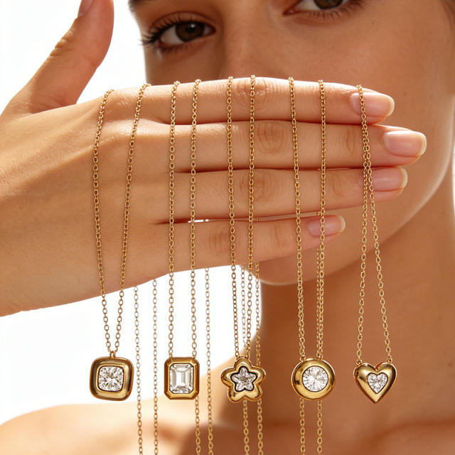 Dainty geometric pendant diamond necklace stainless steel necklace