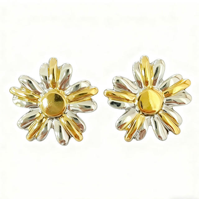 Popular mix color sunflower stainless steel earrings