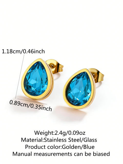 18KG drop shape crystal stainless steel earrings studs