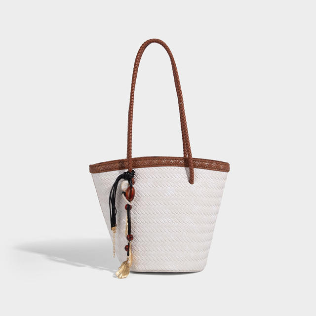 Unique Woven Bag New Summer Trendy French Retro Bucket Tote Shoulder Bag