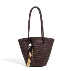 Unique Woven Bag New Summer Trendy French Retro Bucket Tote Shoulder Bag
