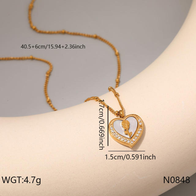 Dainty white shell inlaid pendant necklace stainless steel necklace