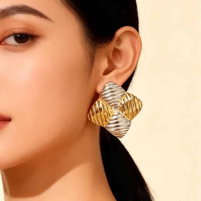Hot sale big size square shape mix color stainless steel earrings
