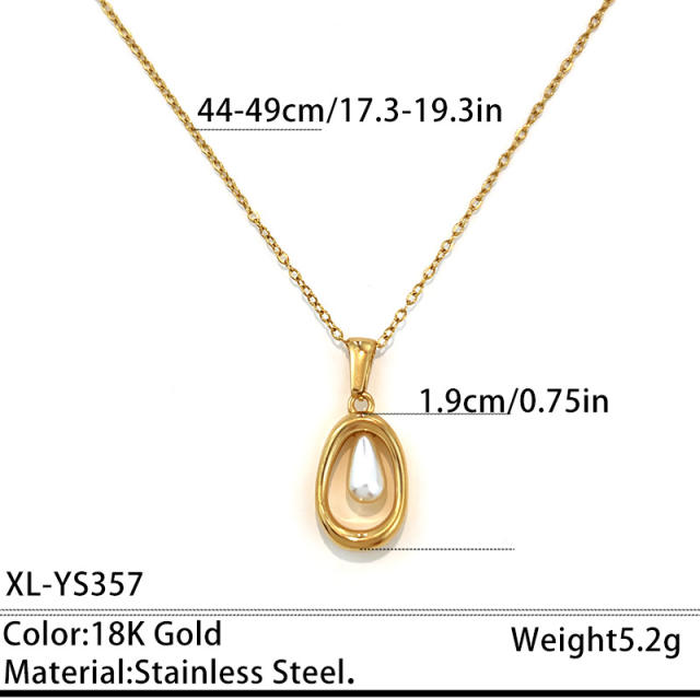 18KG waterdrop pearl hollow out pendant stainless steel necklace