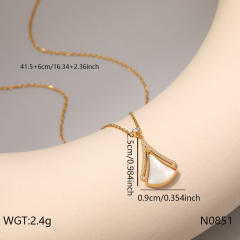 Dainty white shell inlaid pendant necklace stainless steel necklace