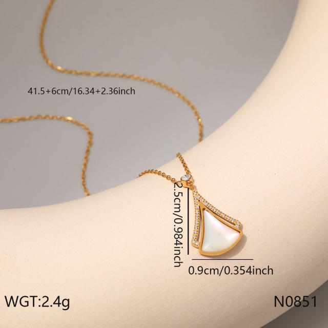 Dainty white shell inlaid pendant necklace stainless steel necklace