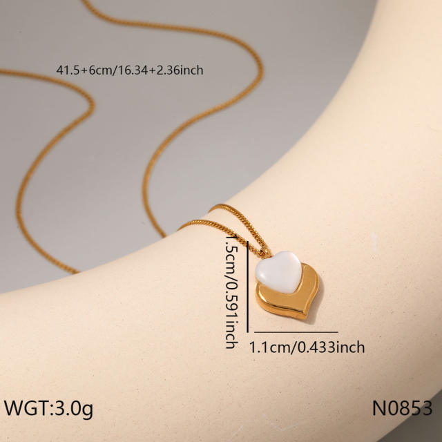Dainty white shell inlaid pendant necklace stainless steel necklace